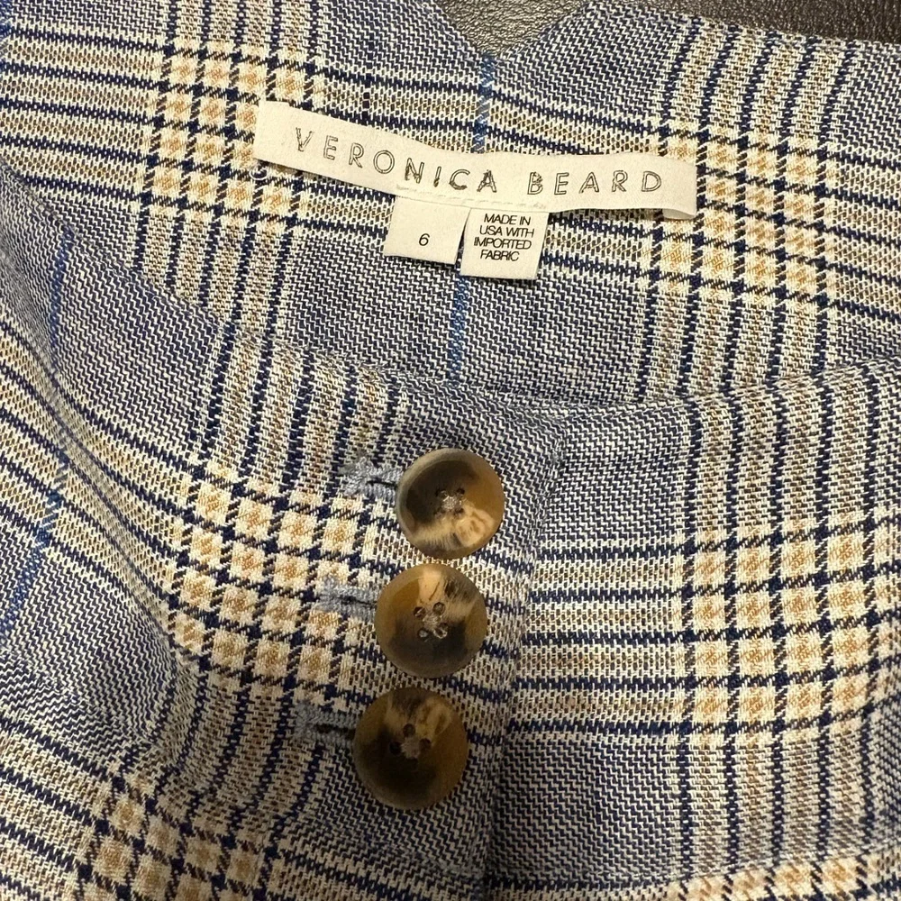 Veronica Beard High Waist Blue and White Plaid Shorts - Picture 2 of 8